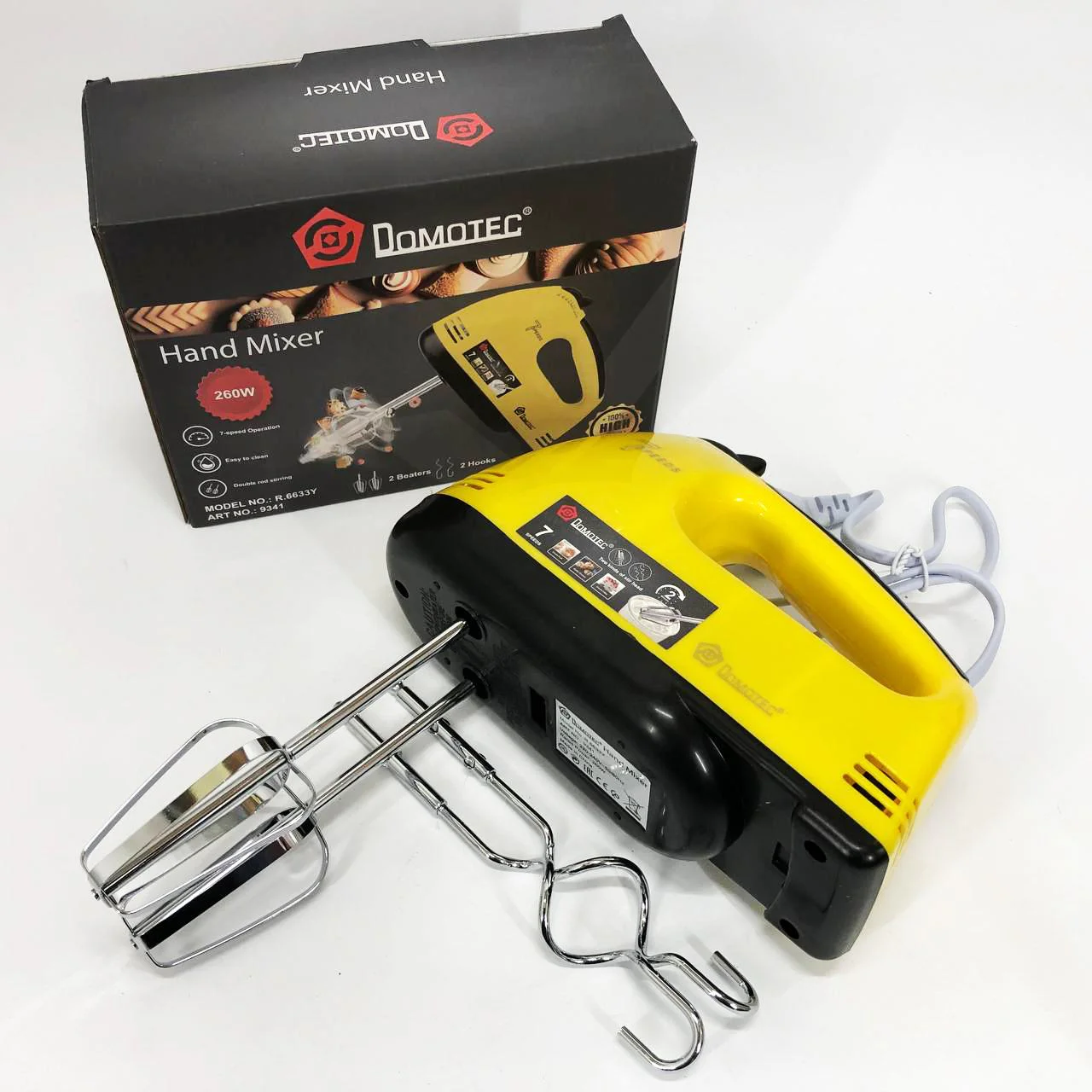 Миксер DOMOTEC R6633Y - Ручний міксер для приготування крему з 7 швидкостями та насадками для теста - Зображення 12