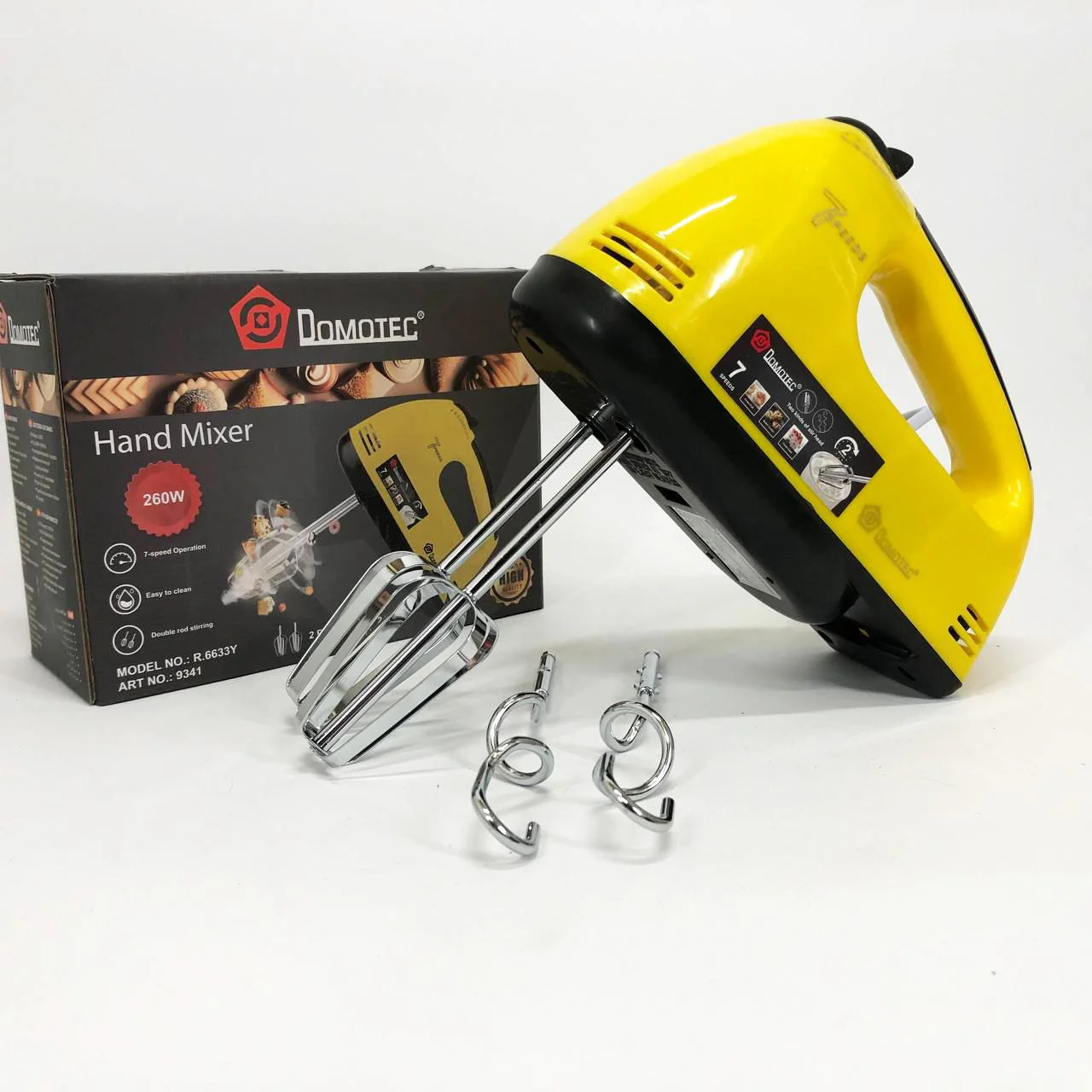 Миксер DOMOTEC R6633Y - Ручний міксер для приготування крему з 7 швидкостями та насадками для теста - Зображення 8
