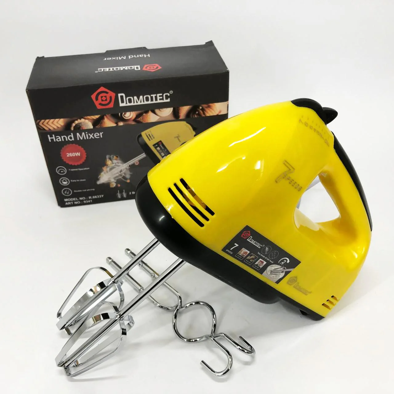 Миксер DOMOTEC R6633Y - Ручний міксер для приготування крему з 7 швидкостями та насадками для теста - Зображення 2