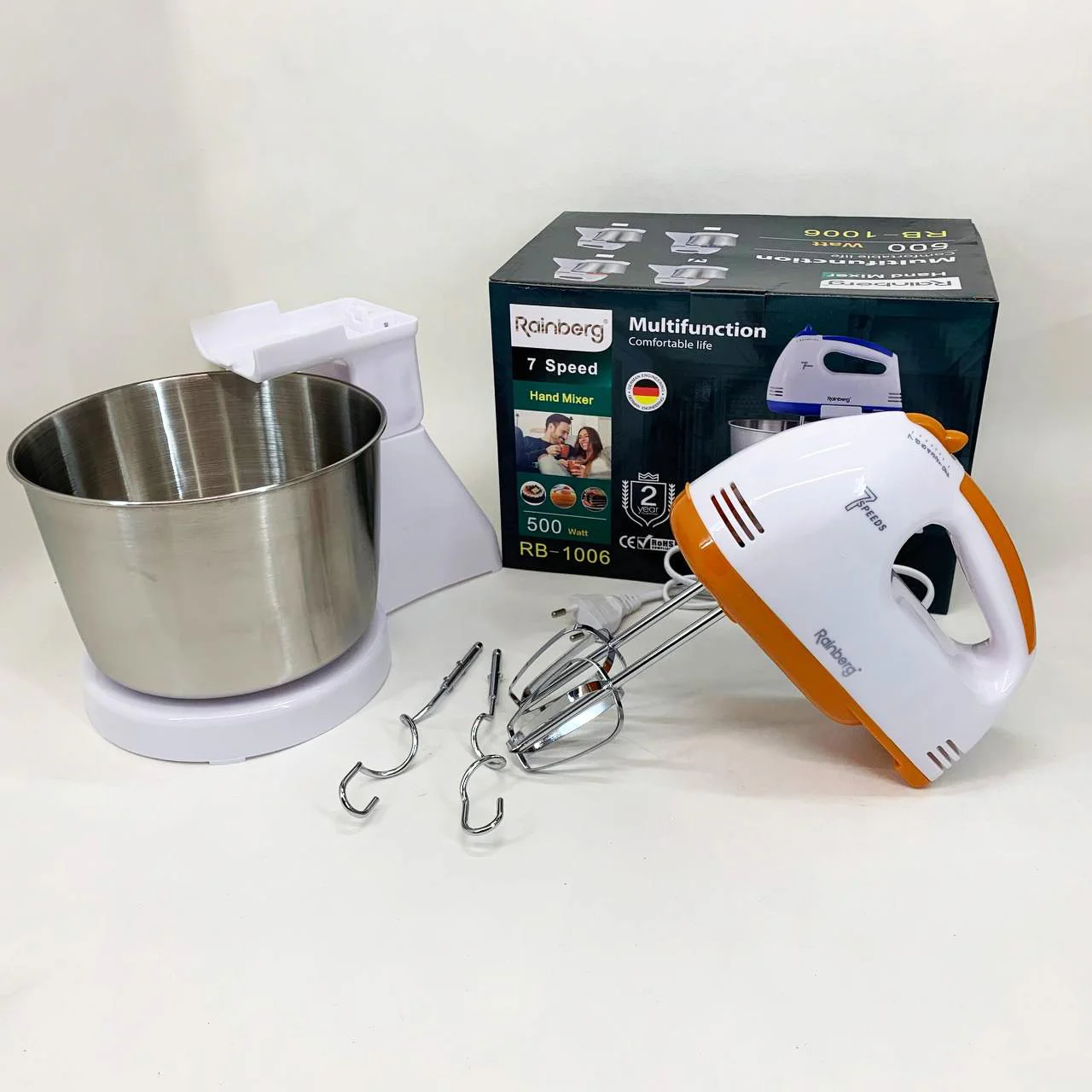 Стаціонарний електричний міксер Rainberg RB-1006 500W з насадками для замішування тесту - Зображення 2