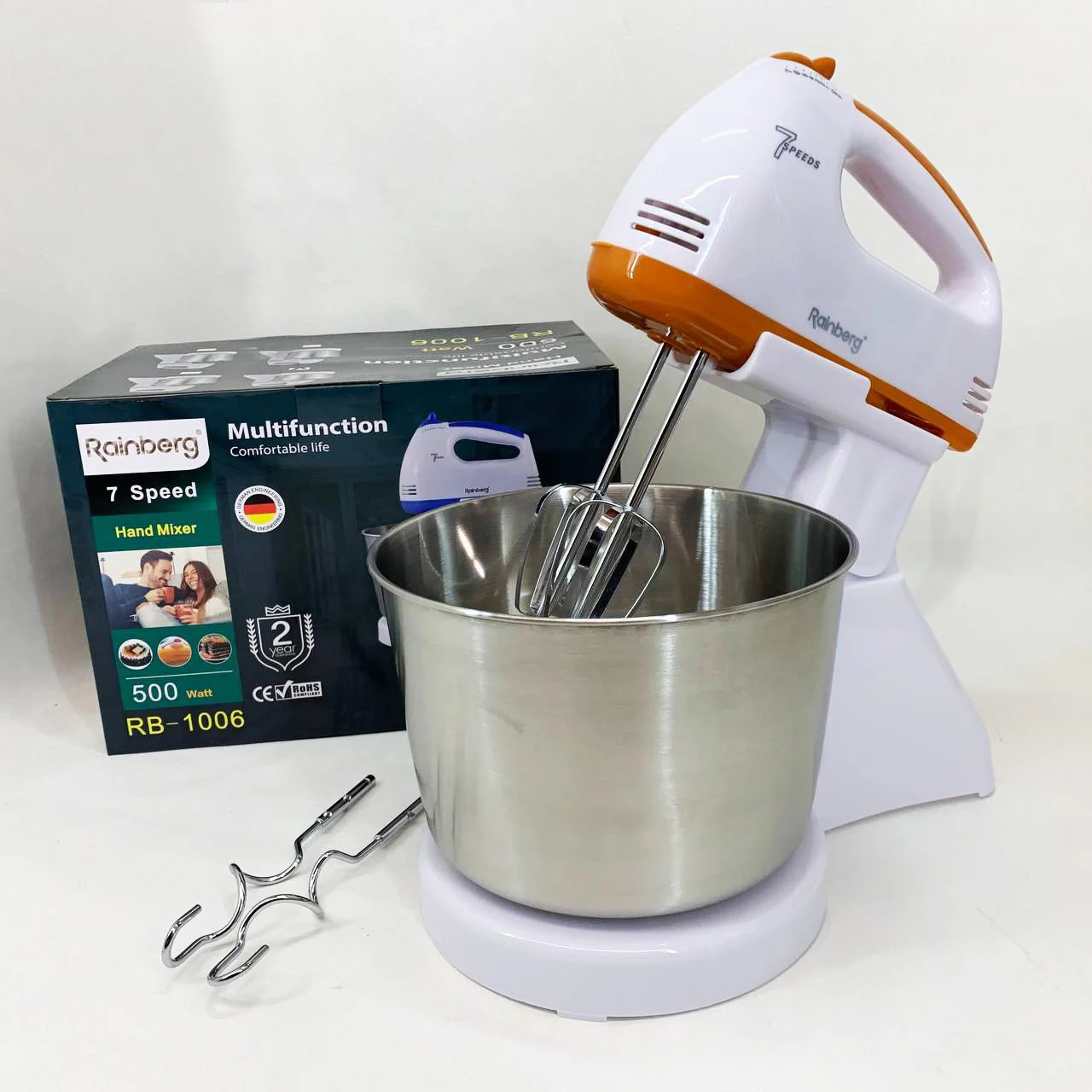 Стаціонарний електричний міксер Rainberg RB-1006 500W з насадками для замішування тесту - Зображення 4