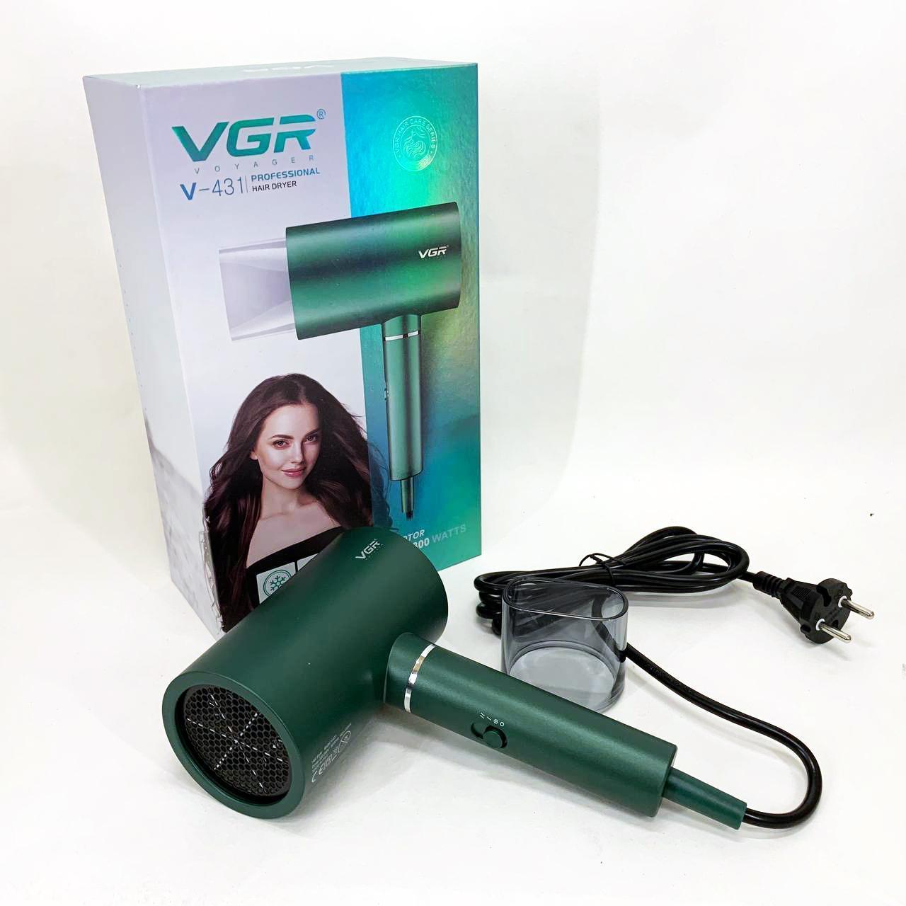 Професійний фен VGR V-431 1600–1800 Вт — холодний обдув, зелений