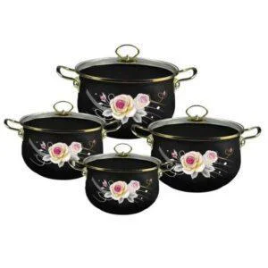 Набір емальованих каструль Edenberg 4 штуки з кришками 2.3/3/4/5 л 8 предметів