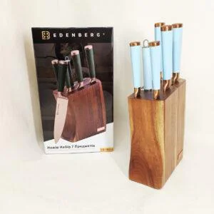 Набір кухонних ножів Edenberg EB-11029Blue 7 предметів з нержавіючої сталі на дерев'яній підставці