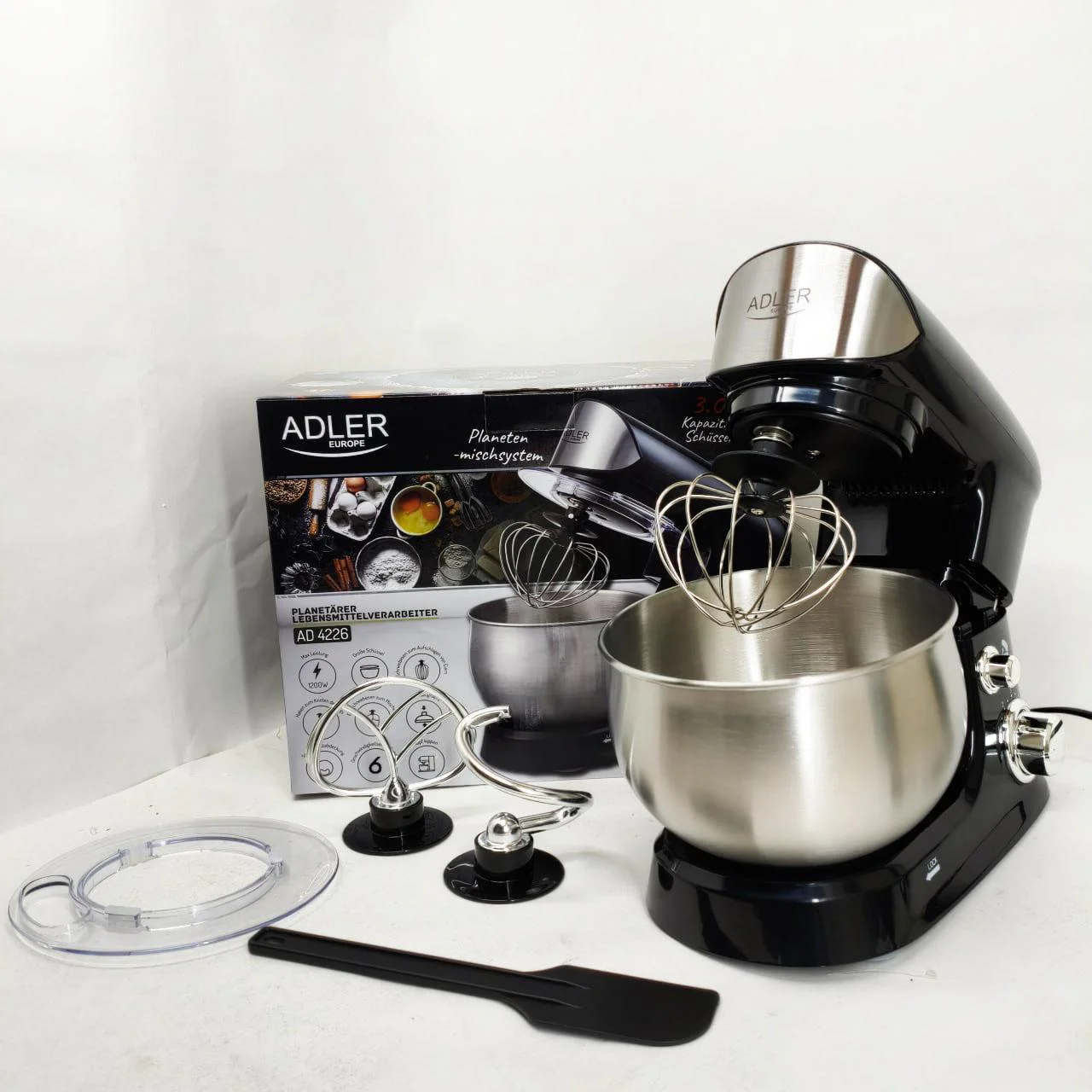 Кухонний комбайн ADLER AD 4226B 1200W 3L з планетарним змішуванням та захистом від брызг. - Зображення 3