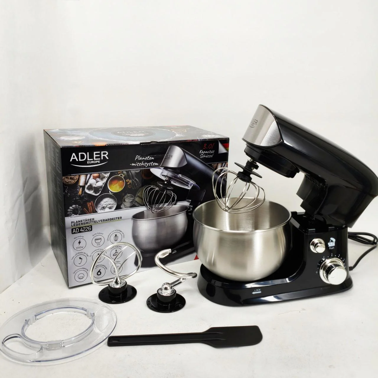 Кухонний комбайн ADLER AD 4226B 1200W 3L з планетарним змішуванням та захистом від брызг. - Зображення 6