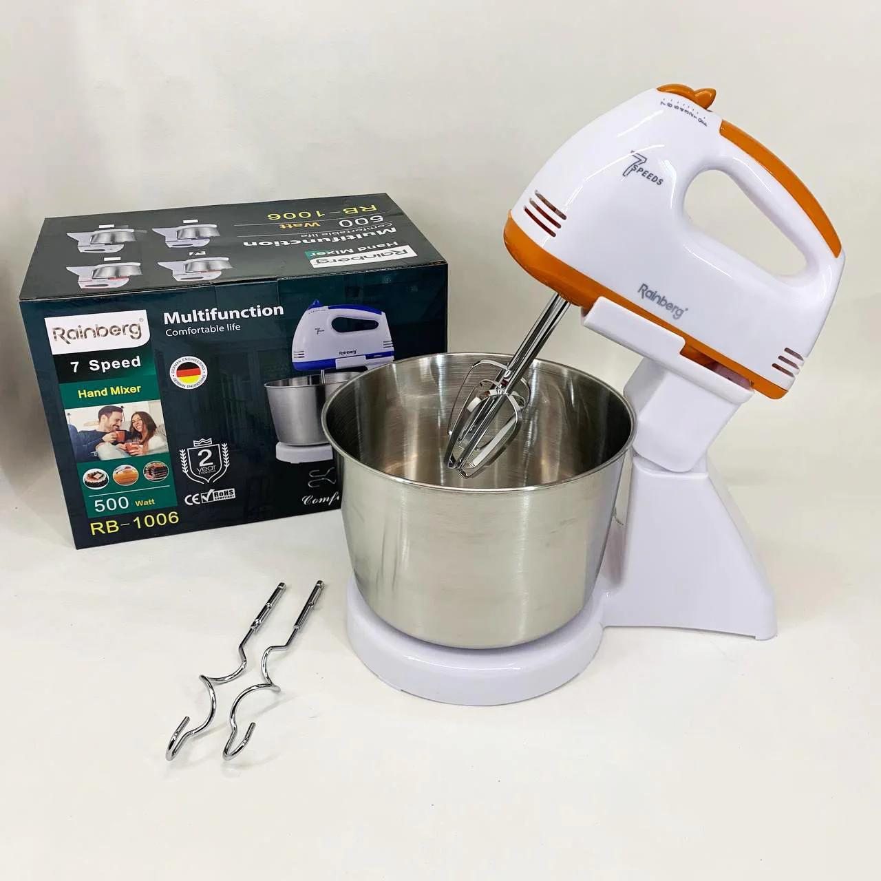 Стаціонарний електричний міксер Rainberg RB-1006 500W з насадками для замішування тесту - Зображення 6
