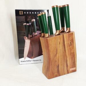 Набір кухонних ножів Edenberg EB-11029 Green 7 предметів з нержавіючої сталі на дерев'яній підставці