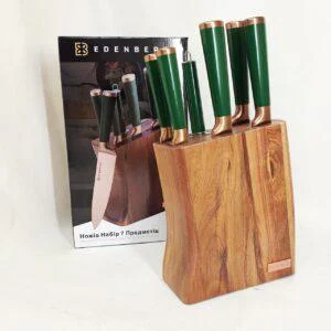 Набір кухонних ножів Edenberg EB-11029 Green 7 предметів з нержавіючої сталі на дерев'яній підставці