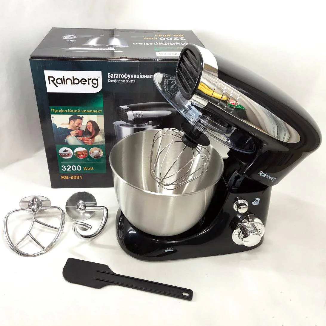 Тестоміс Rainberg RB-8081 планетарний кухонний комбайн 3200 Вт з нержавіючою чашею - Зображення 4