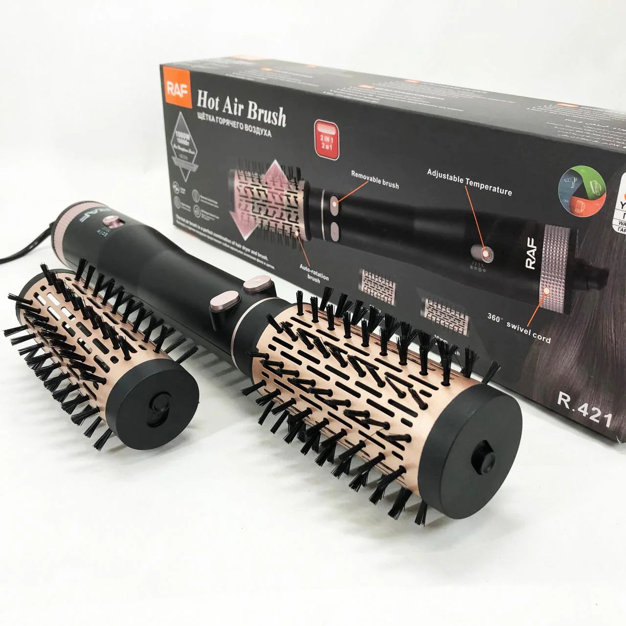 Фен-щітка RAF R.421 — 1000 Вт, автоповорот та іонізація