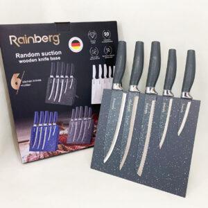 Набір кухонних ножів Rainberg RB-2322 з нержавіючої сталі з мармуровим покриттям та магнітною підставкою Сірий