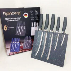 Набір кухонних ножів Rainberg RB-2322 з нержавіючої сталі з мармуровим покриттям та магнітною підставкою Сірий