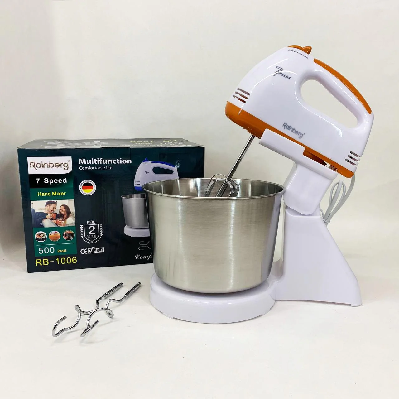 Стаціонарний електричний міксер Rainberg RB-1006 500W з насадками для замішування тесту - Зображення 5