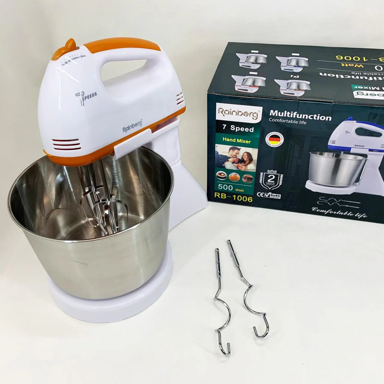 Стаціонарний електричний міксер Rainberg RB-1006 500W з насадками для замішування тесту - Зображення 3