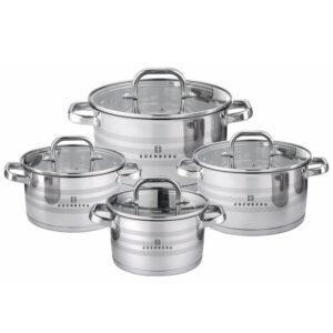 Набір посуду з нержавіючої сталі Edenberg зі скляними кришками 8 предметів