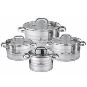 Набір посуду з нержавіючої сталі Edenberg зі скляними кришками 8 предметів