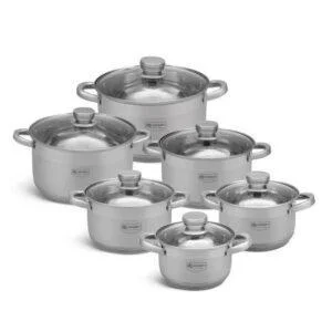 Набір каструль із сталі Edenberg EB-4036 12шт 2.1л–7.5л, 5-шарове капсульне дно, клепані ручки, індукція