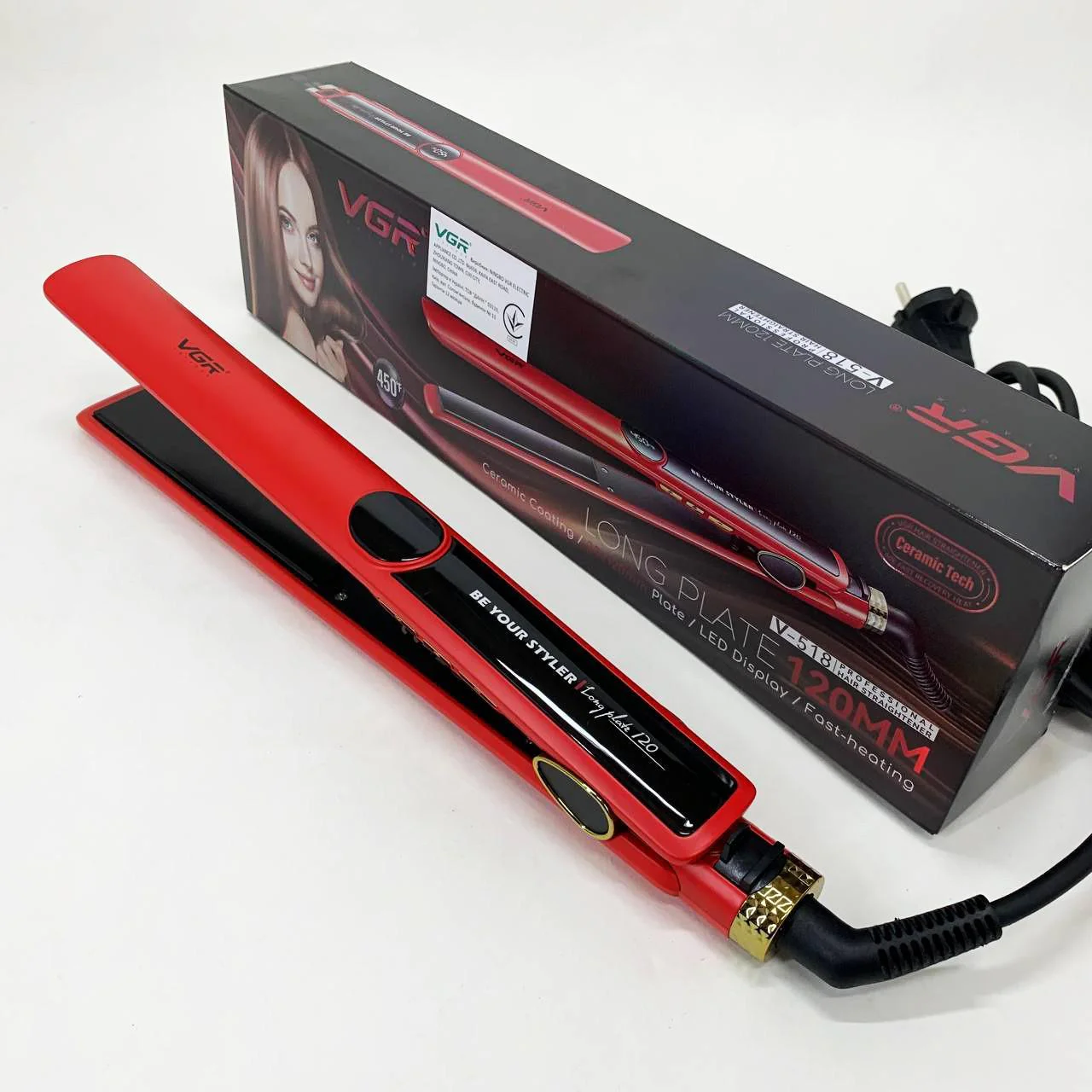 Плойка для волос VGR V-518 RED — професійний інструмент для укладки з керамічними пластинами. - Зображення 7