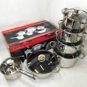 Набір посуду UNIQUE UN-5036 з нержавіючої сталі з товстим 5-ти шаровим дном з скляними склянками 12 предметів