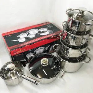 Набір посуду UNIQUE UN-5036 з нержавіючої сталі з товстим 5-ти шаровим дном з скляними склянками 12 предметів