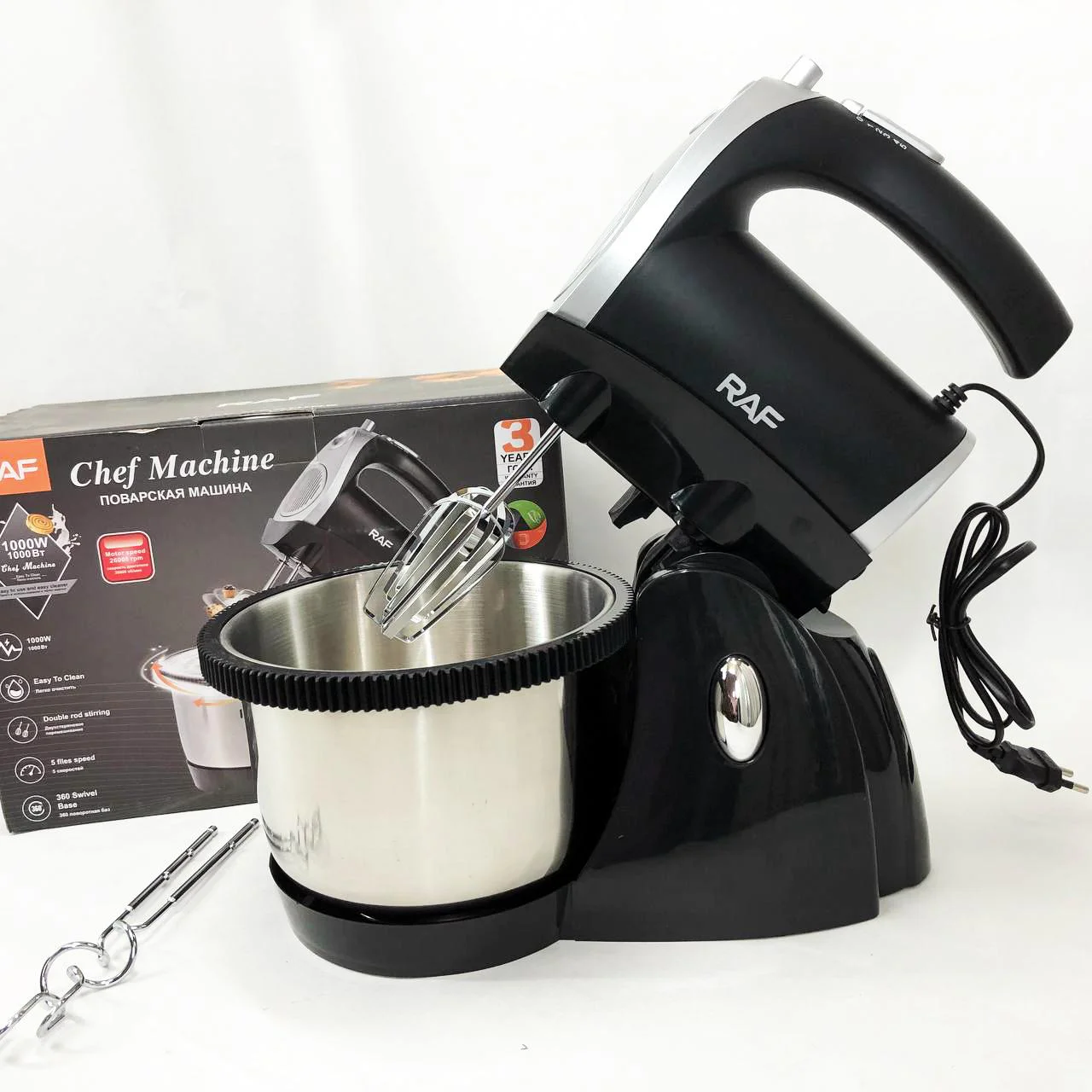 Миксер кухонний RAF R.6662 з підставкою і чашею 3 л, 5 швидкостей, 1000 Вт - Зображення 11