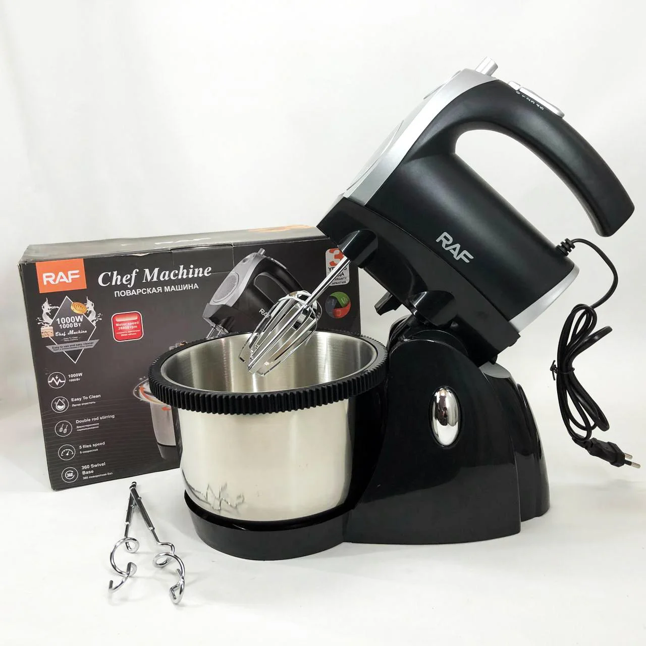 Миксер кухонний RAF R.6662 з підставкою і чашею 3 л, 5 швидкостей, 1000 Вт