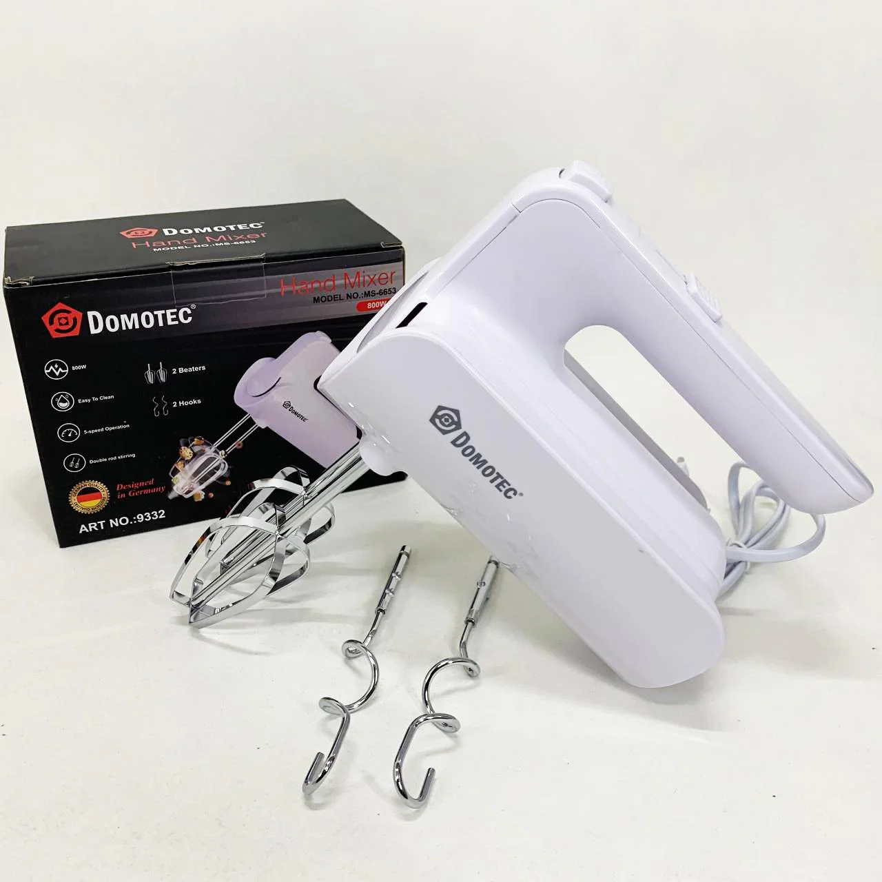Ручний міксер Domotec R.6653W з насадками 5 швидкостей 800 Вт білий - Зображення 3