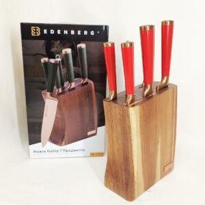 Набір кухонних ножів Edenberg EB-11029 Red 7 предметів з нержавіючої сталі на дерев'яній підставці