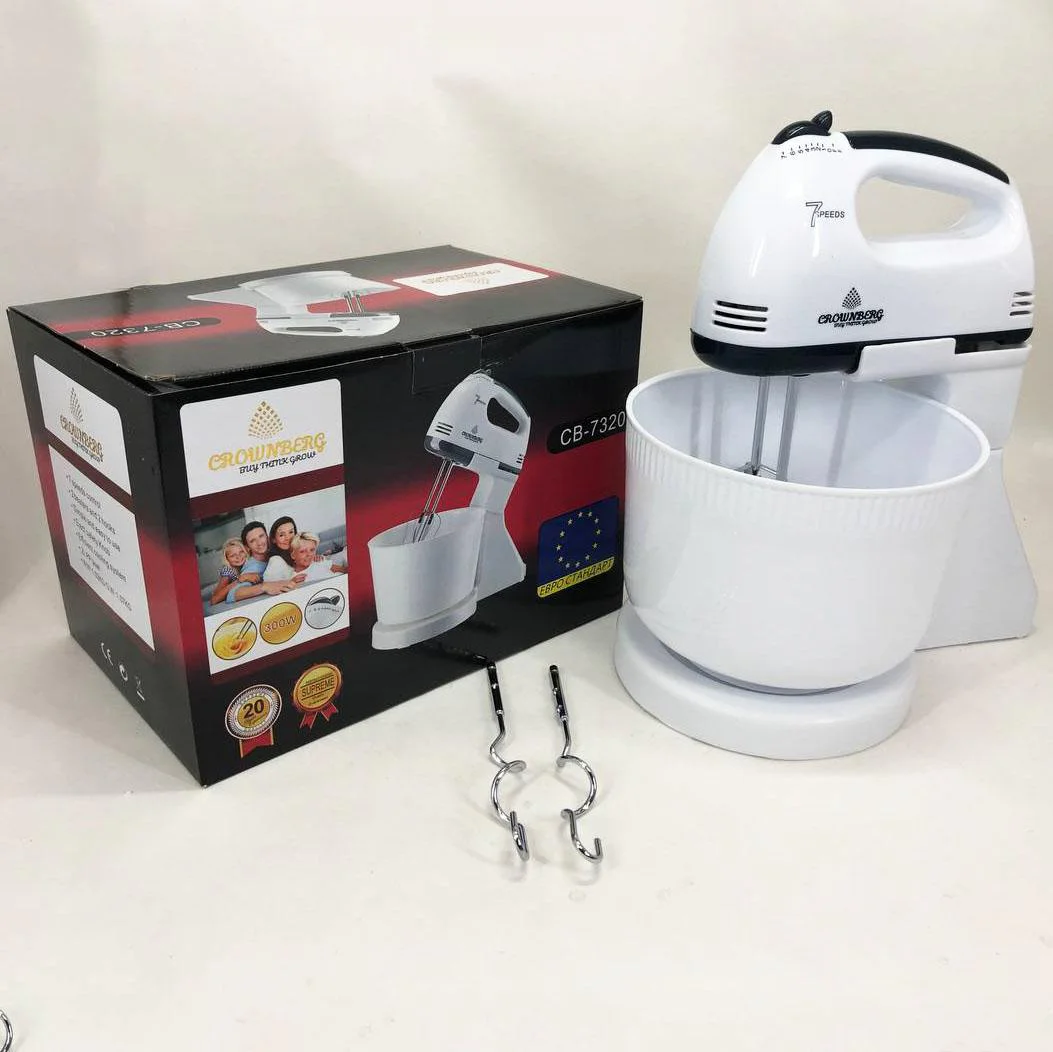 Миксер Crownberg CB-7320 ручний з підставкою та чашею 2л 300 Вт на 7 швидкостей - Зображення 13