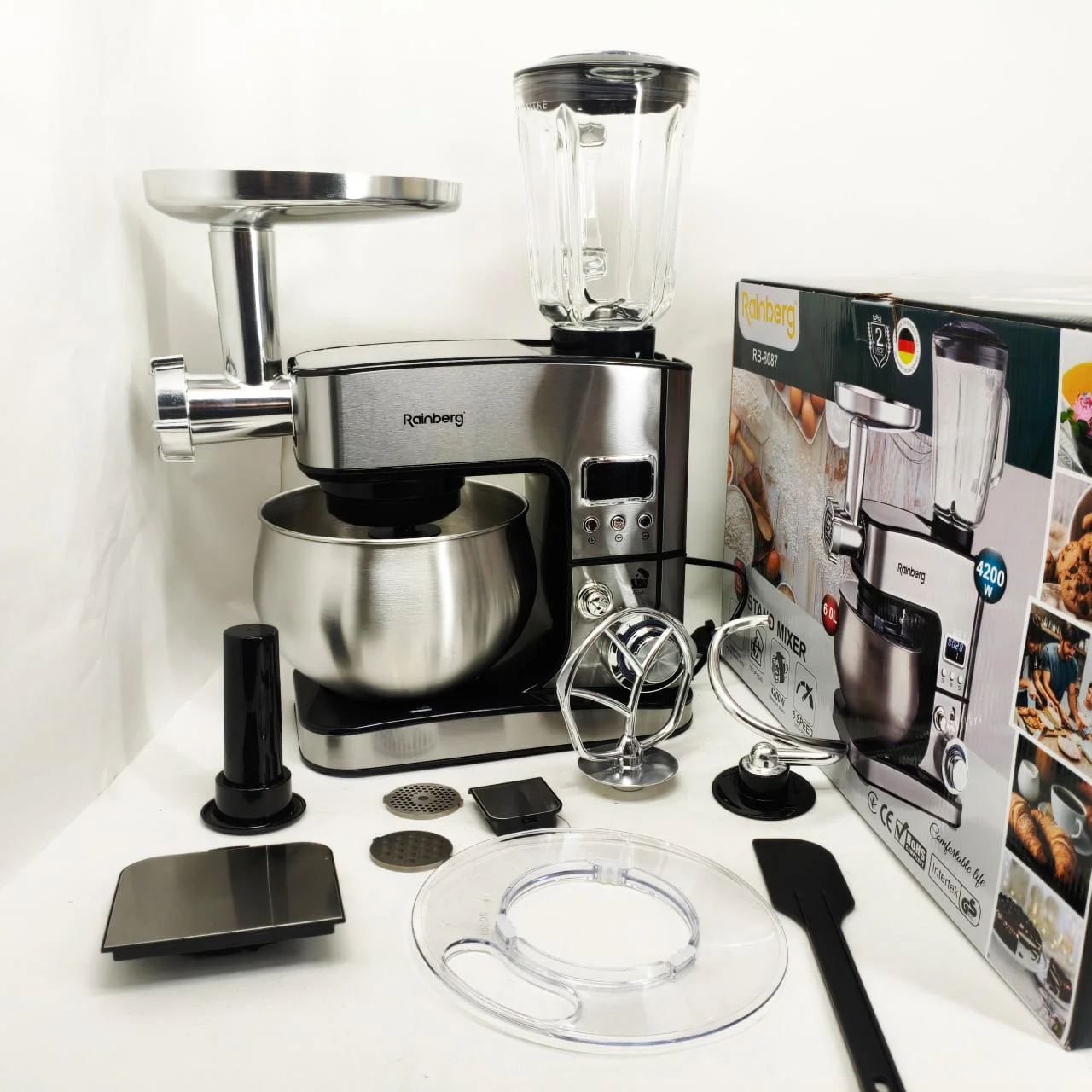 Універсальний кухонний комбайн Rainberg RB-8087 — потужний 4200Вт міксер з тестомесом і блендером - Зображення 9