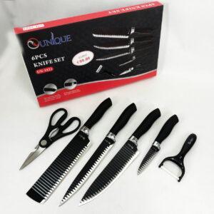 Набір кухонних ножів Unique UN-1821 із нержавіючої сталі 6 предметів з антибактеріальним покриттям чорний