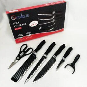 Набір кухонних ножів Unique UN-1821 із нержавіючої сталі 6 предметів з антибактеріальним покриттям чорний