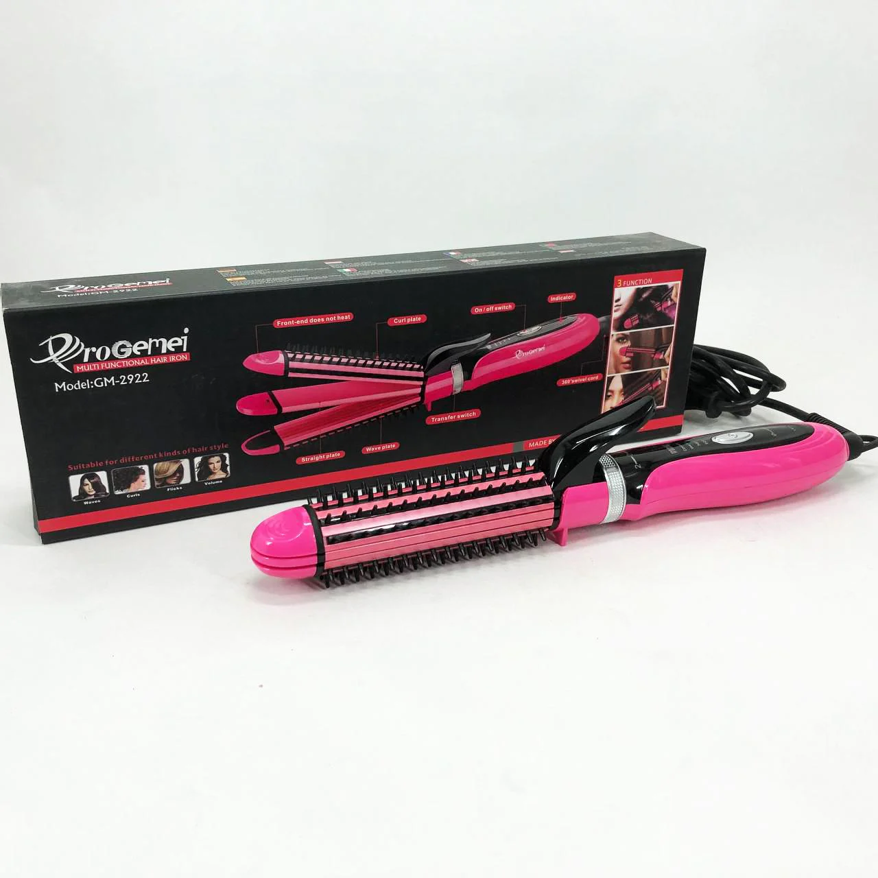 Плойка-утюжок Geemy GM-2922 3в1 - Універсальний стайлер для волосся з швидким нагрівом - Зображення 7