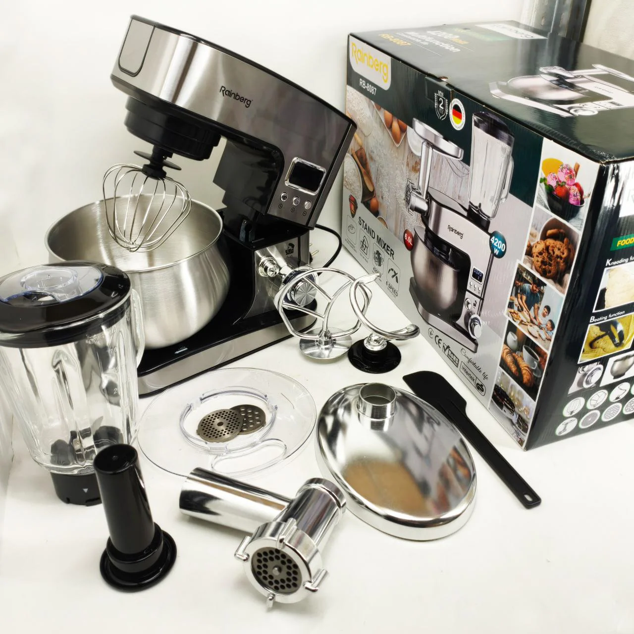 Універсальний кухонний комбайн Rainberg RB-8087 — потужний 4200Вт міксер з тестомесом і блендером - Зображення 2