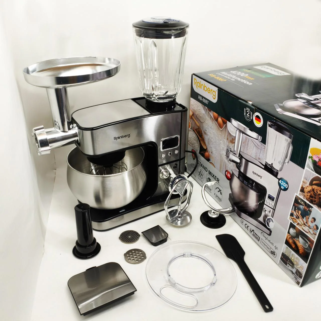 Універсальний кухонний комбайн Rainberg RB-8087 — потужний 4200Вт міксер з тестомесом і блендером - Зображення 8