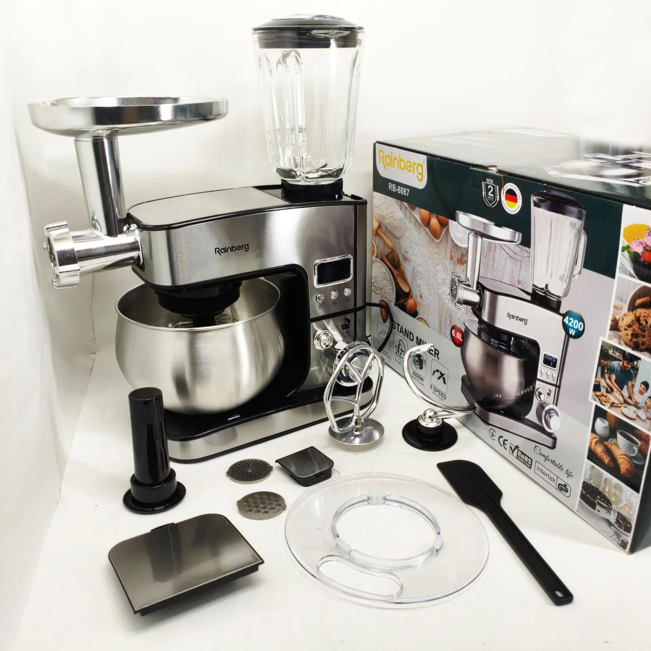 Універсальний кухонний комбайн Rainberg RB-8087 — потужний 4200Вт міксер з тестомесом і блендером