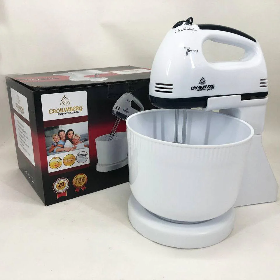 Миксер Crownberg CB-7320 ручний з підставкою та чашею 2л 300 Вт на 7 швидкостей