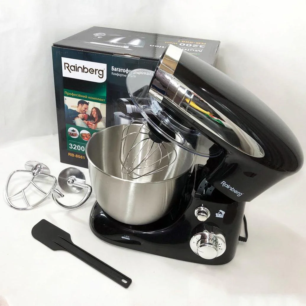 Тестоміс Rainberg RB-8081 планетарний кухонний комбайн 3200 Вт з нержавіючою чашею - Зображення 5