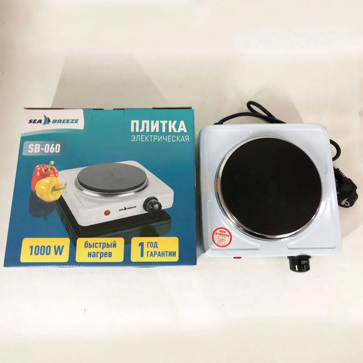 Настільна плита електрична Sea Breeze SB-060 з механічним управлінням та потужністю 1 кВт. - Зображення 3