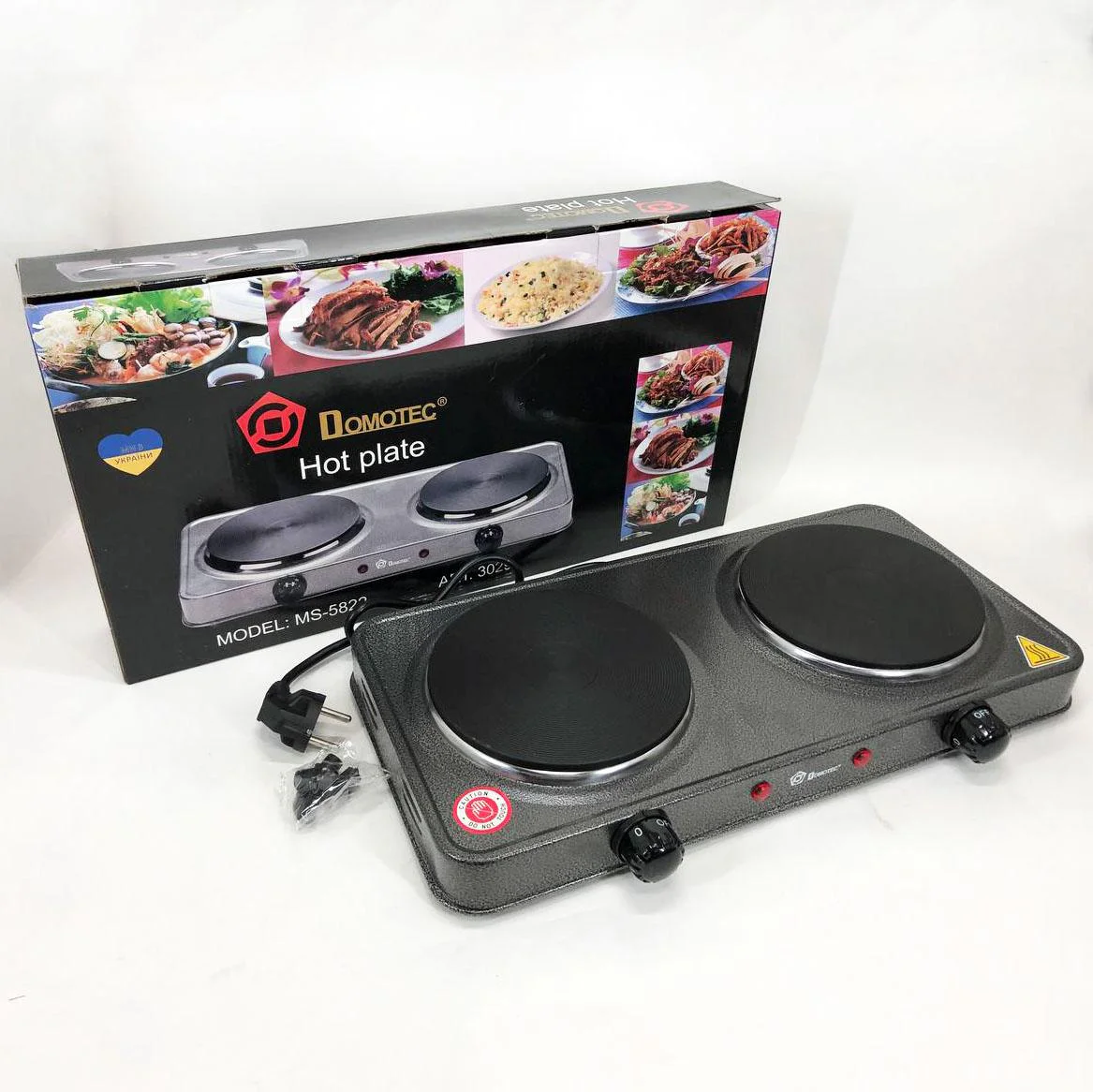 Електроплита Domotec MS-5822 2 конфорки для компактного приготування їжі вдома або на дачі
