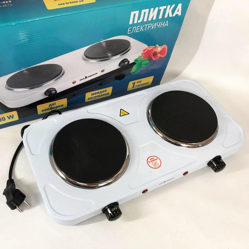 Настільна плита електрична Sea Breeze SB-063 – двокомфорочна плита для комфортного приготування їжі.