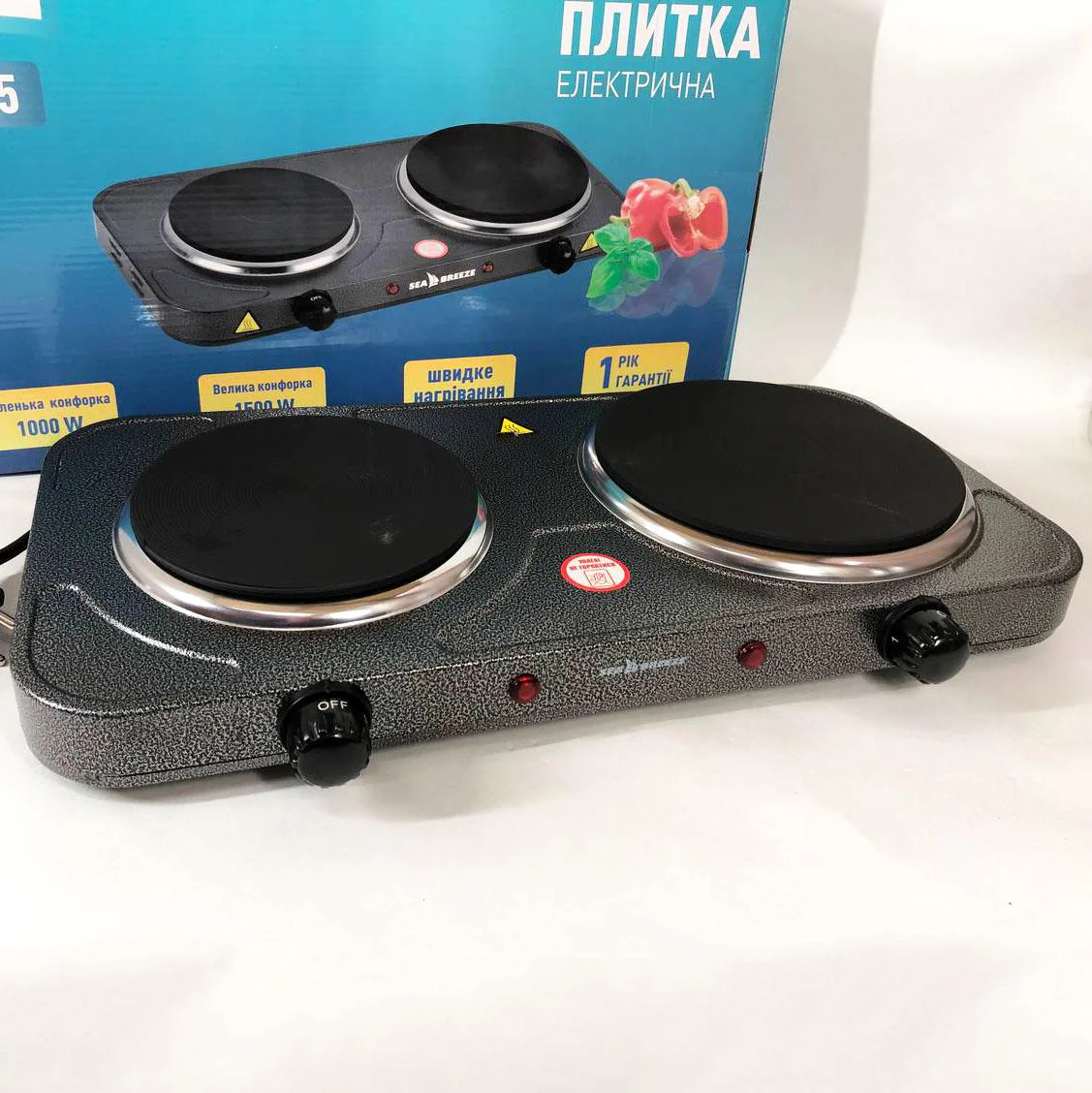 Настільна плита електрична Sea Breeze SB-065 2500 Вт, подвійна конфоркова для зручного приготування їжі. - Зображення 4