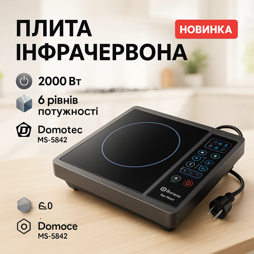 Плита інфрачервона Domotec MS-5842 з потужністю 2000 Вт для швидкого приготування страв. - Зображення 16
