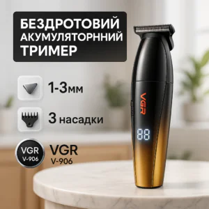 Тример для бороди та окантовки VGR V-906 професійний Voyager 2024 жовтий, машинка для стрижки волосся 4 години роботи 9000 обертів