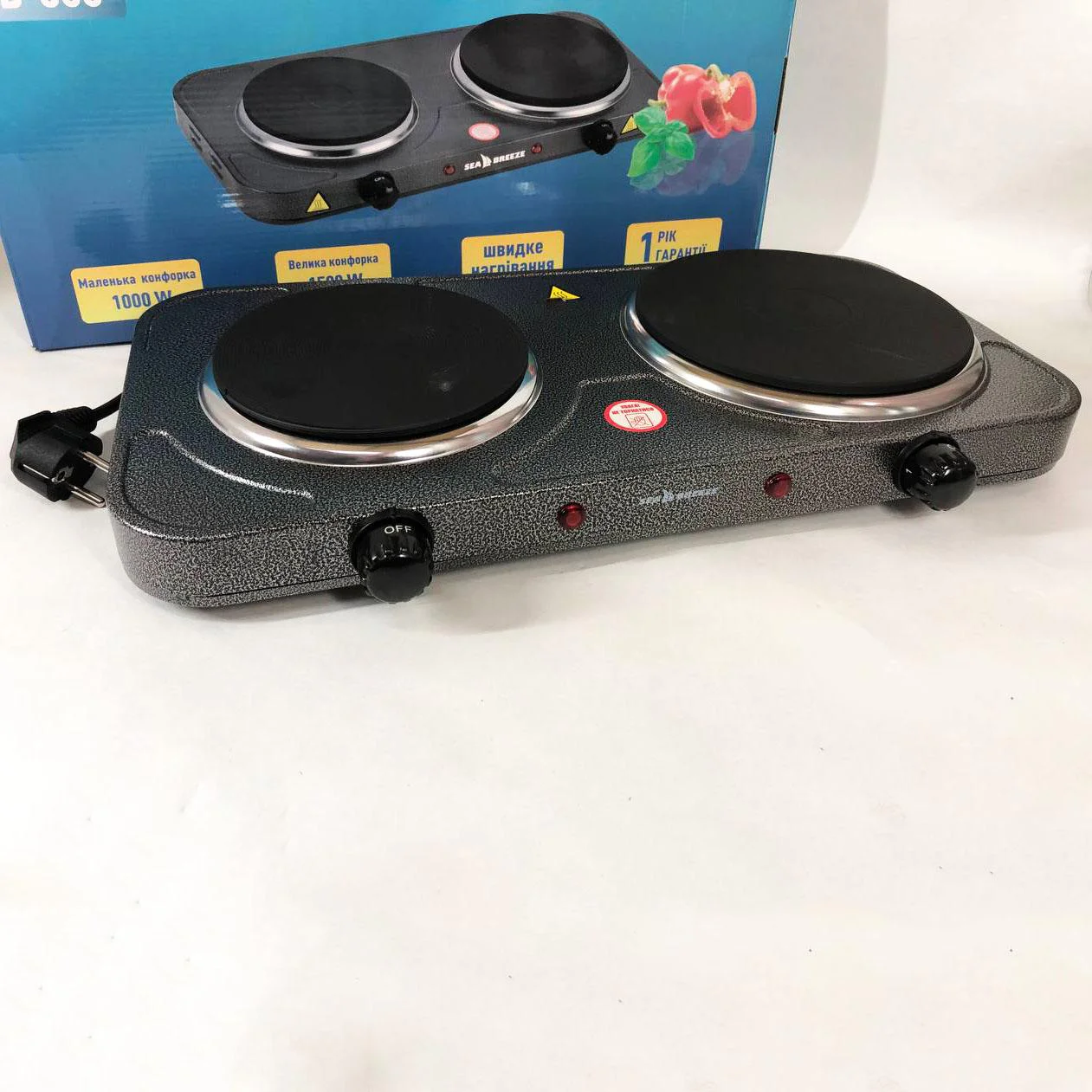 Настільна плита електрична Sea Breeze SB-065 2500 Вт, подвійна конфоркова для зручного приготування їжі. - Зображення 2
