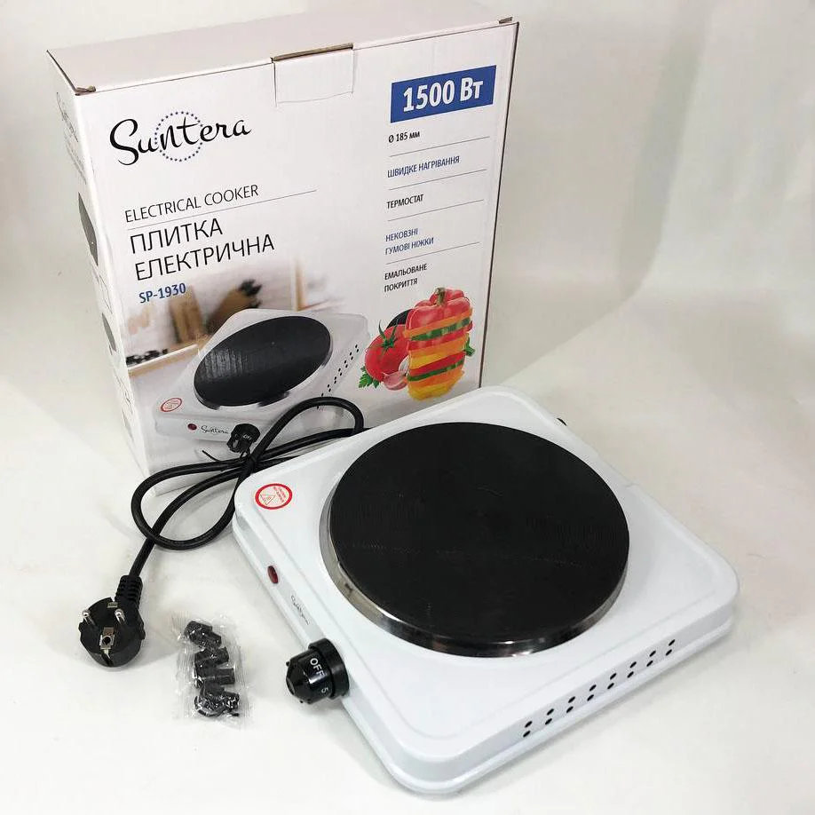 Плита електрична Suntera SP-1930 з однією конфоркою для компактних кухонних просторів.