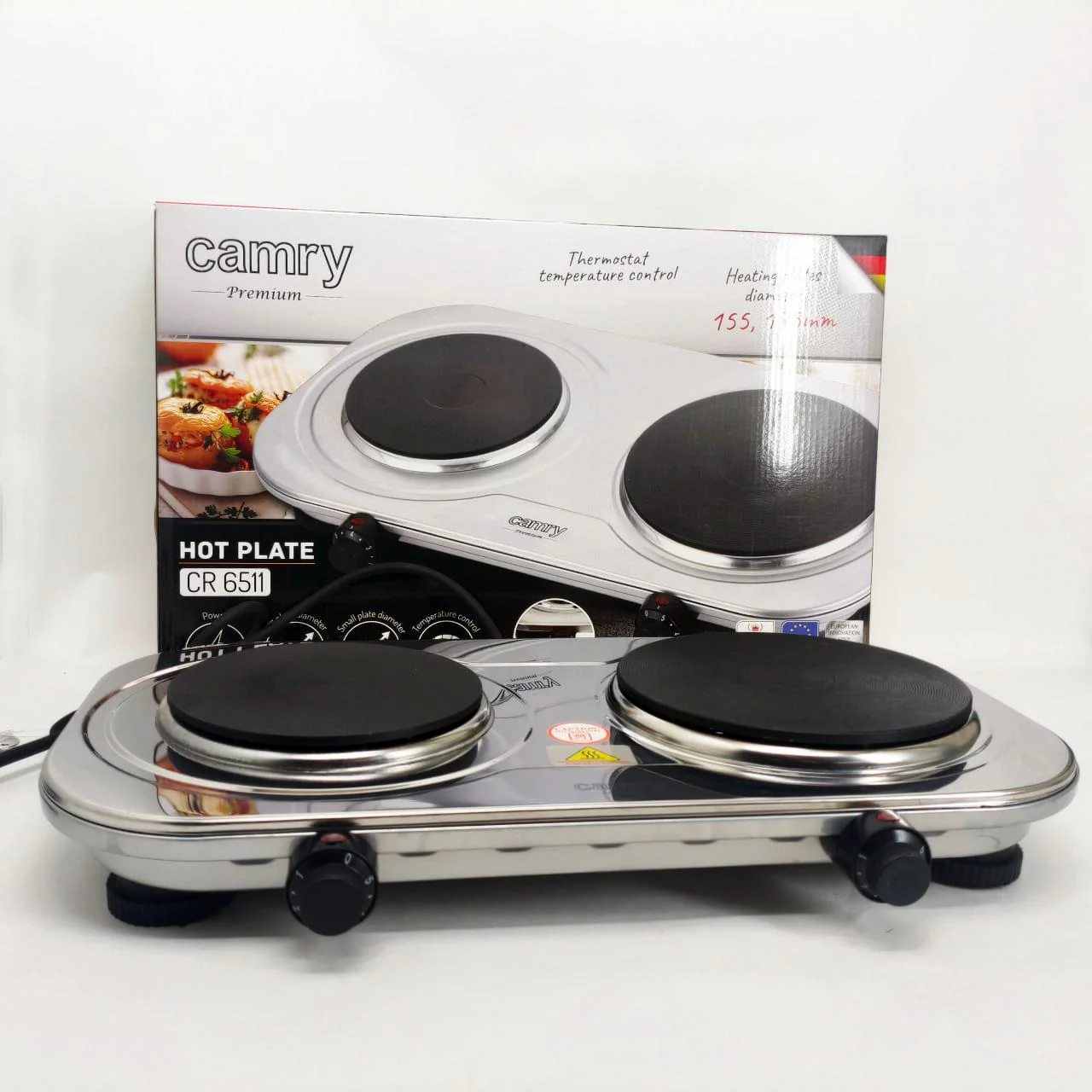 Електрична плита Camry CR 6511 на 2 конфорки з потужністю 2500Вт для зручного приготування їжі. - Зображення 3