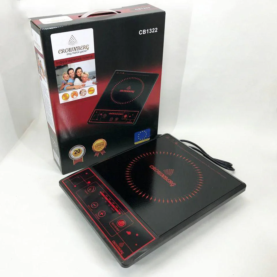 Плита настільна інфрачервона Crownberg CB-1322 для швидкого приготування їжі з потужністю 2000Вт.