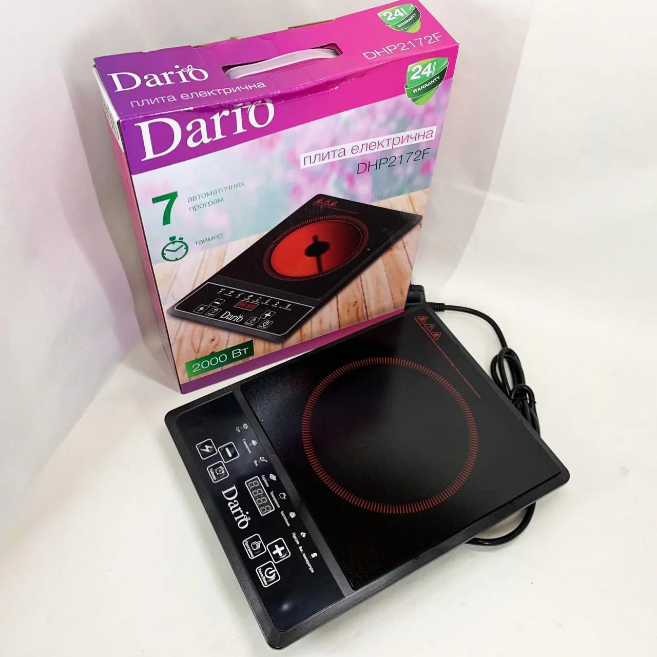 Плита настільна електрична DARIO DHP2172F з потужною інфрачервоною конфоркою 2000 Вт - Зображення 3